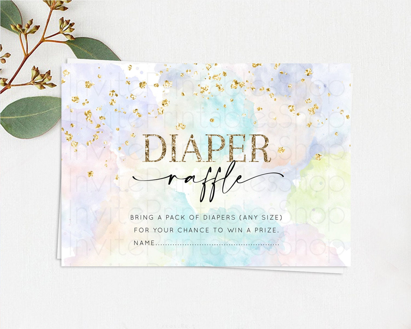 Pastel Diaper Raffle Card Pastel Rainbow Diaper Raffle Insert Colorful Ombre Watercolor Diaper Ticket Confetti Glitter Raffle Game D10613