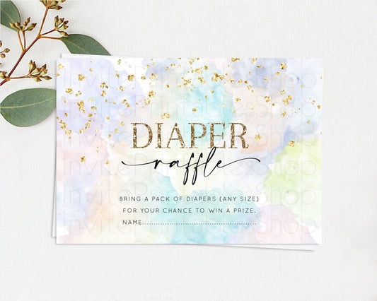 Pastel Diaper Raffle Card Pastel Rainbow Diaper Raffle Insert Colorful Ombre Watercolor Diaper Ticket Confetti Glitter Raffle Game D10613