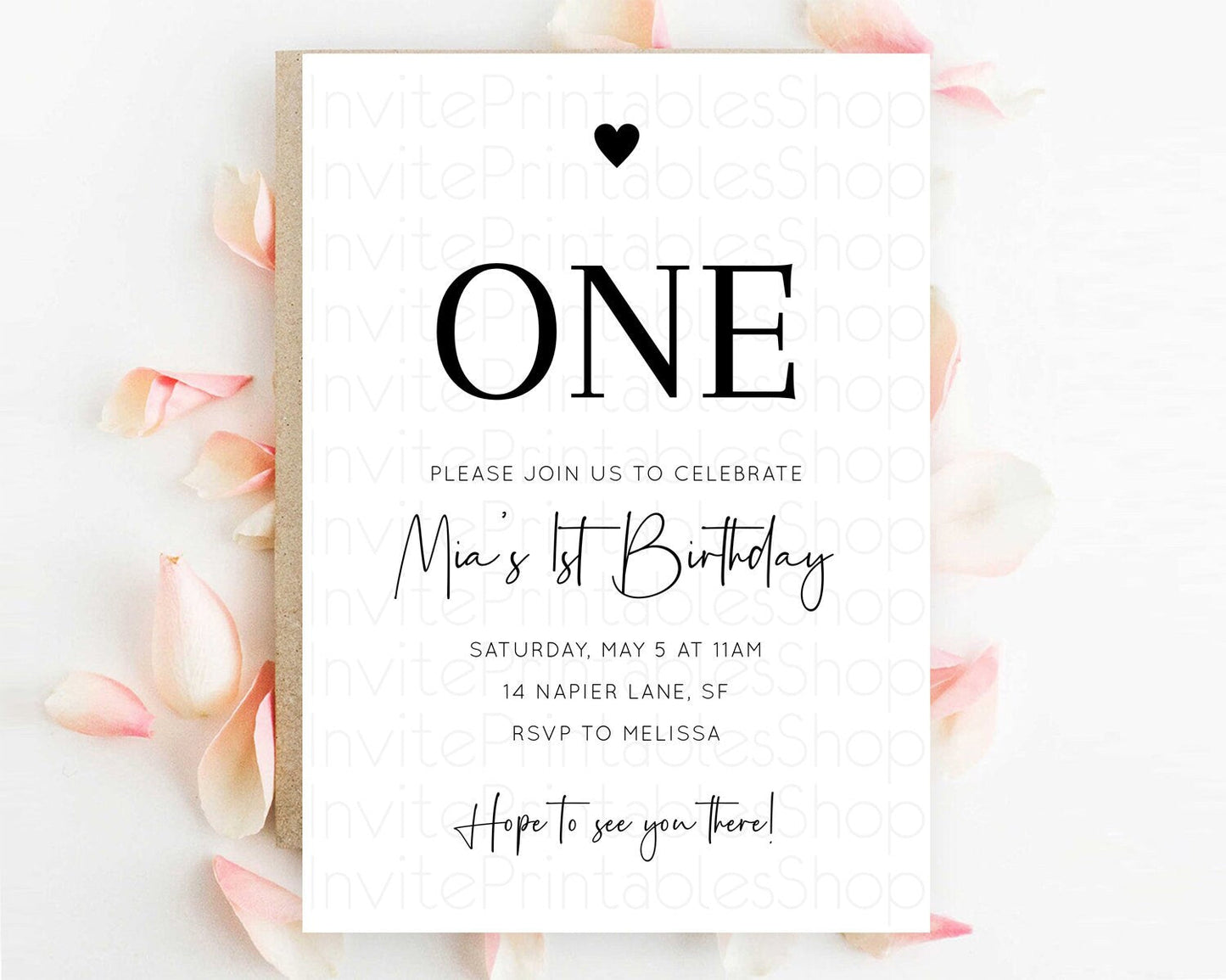 Minimalist Birthday Invitation White Black Invitation Minimalist Pastel Invitation Plain Invites Modern Simple 1st First Birthday D10955