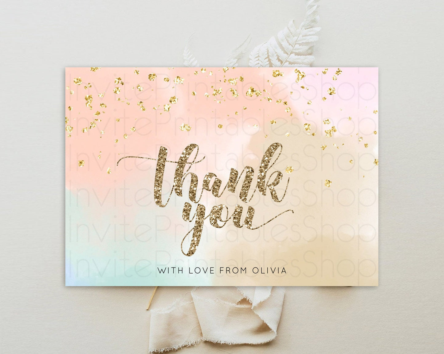 Pastel Thank You Rainbow Thank You Card Colorful Pastel Birthday Thank You Card Confetti Watercolor Pastel Teacher Thank You Cards D10377