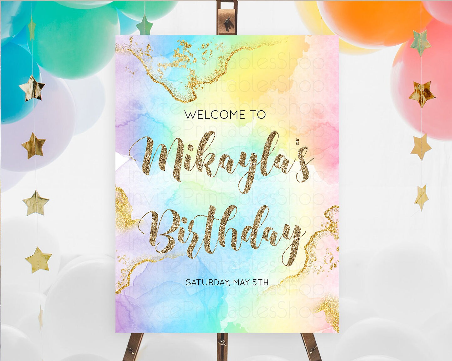 Pastel Welcome Sign Pastel Rainbow Welcome Sign Colorful Rainbow Confetti Watercolor Glitter Pastel First Birthday Welcome Sign D10589