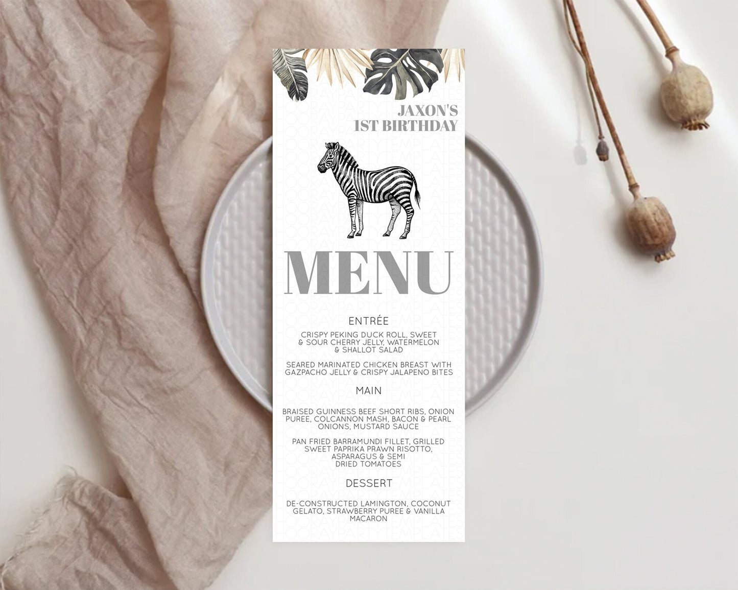 Zebra Menu Zebra Menu Template Zebra Party Table Decor Safari Adventure Decor Zebra Dinner Dessert Menu Party Food Menu D10824