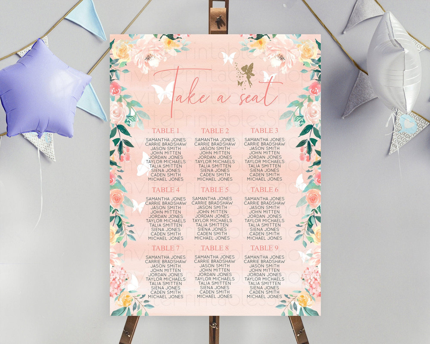 Fairy Seating Chart Pastel Fairy Seating Chart Fairy Tea Party Fairy Garden Seating Sign Enchanted Garden Floral Butterfly Decor D10792
