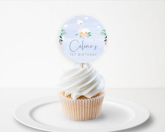 Editable Swan Cupcake Toppers Swan Princess Ballet Cupcake Watercolour Paste