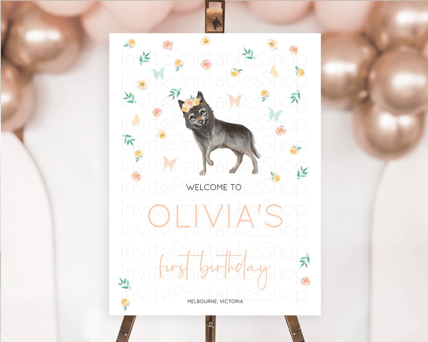Editable Wolf Welcome Sign Wolf Welcome Board Pastel Floral Wolf Welcome Pos