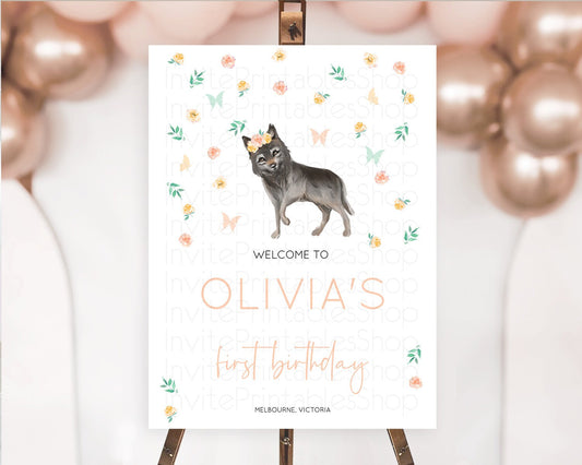 Editable Wolf Welcome Sign Wolf Welcome Board Pastel Floral Wolf Welcome Pos