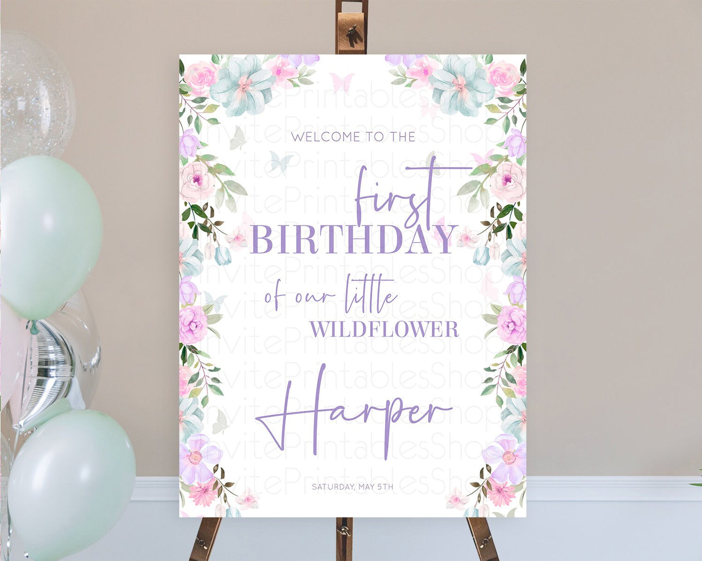 Secret Garden Welcome Sign Wildflower Welcome Board Pastel Flower Garden Welcome Poster Boho Wildflower First Birthday Welcome Sign D10494