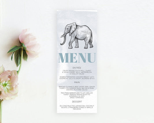 Editable Elephant Menu Elephant Menu Template Elephant Safari Zoo Table Deco