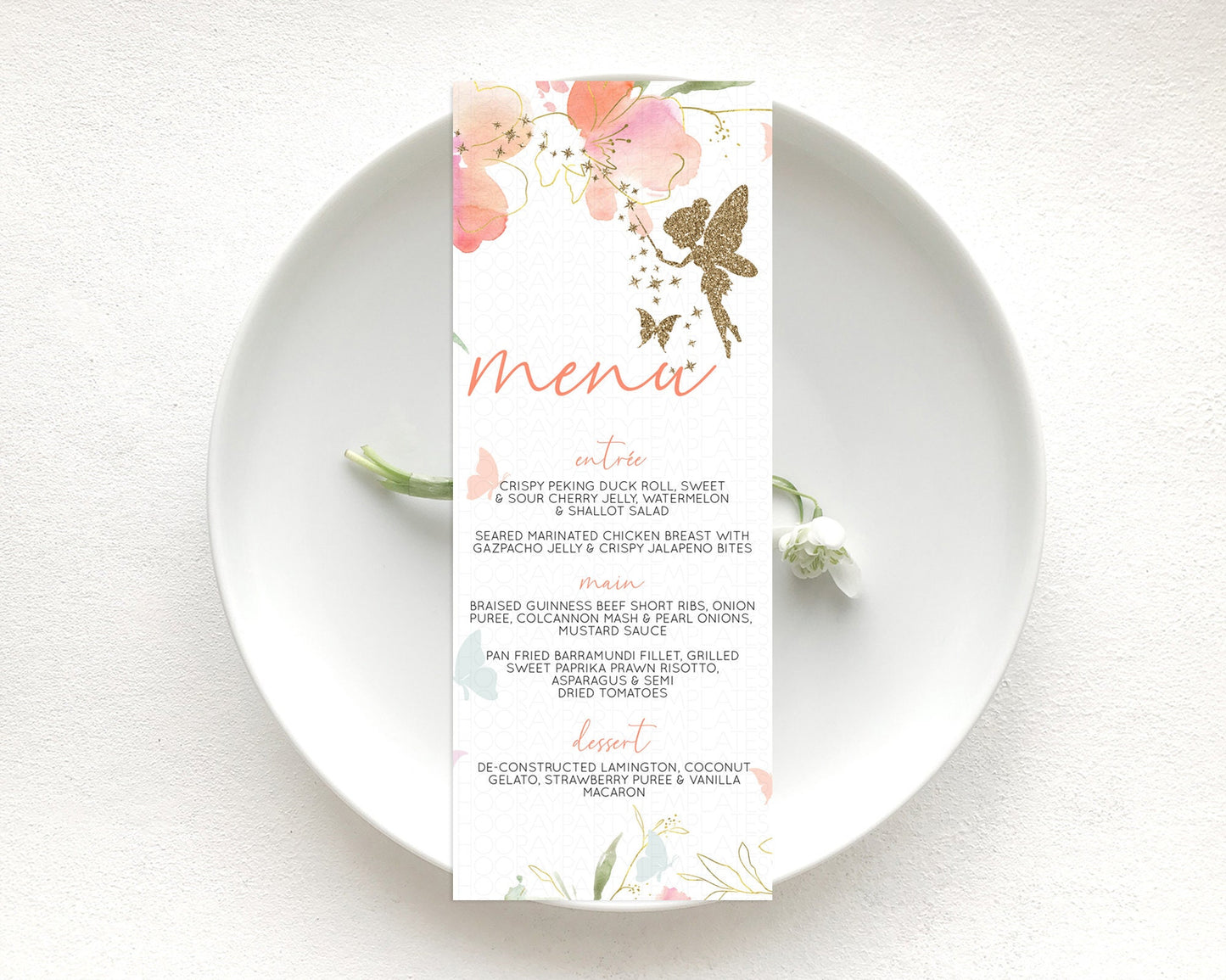 Editable Fairy Menu Fairy Menu Template Enchanted Garden Pastel Floral Butte