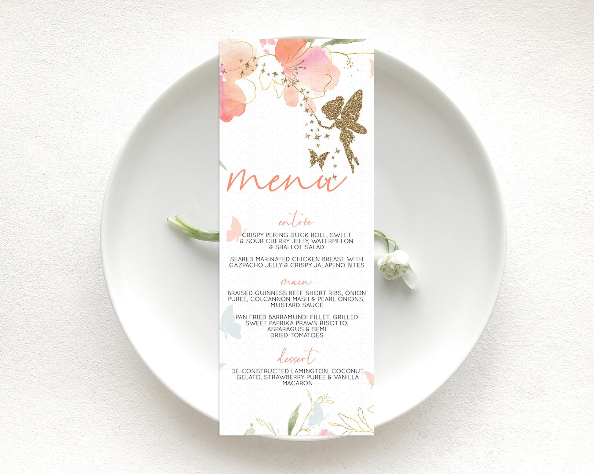Editable Fairy Menu Fairy Menu Template Enchanted Garden Pastel Floral Butte