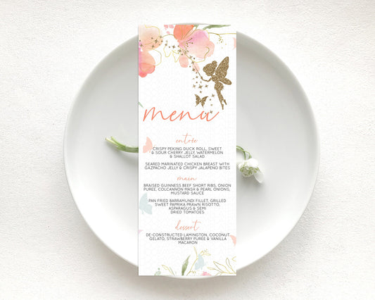 Editable Fairy Menu Fairy Menu Template Enchanted Garden Pastel Floral Butte