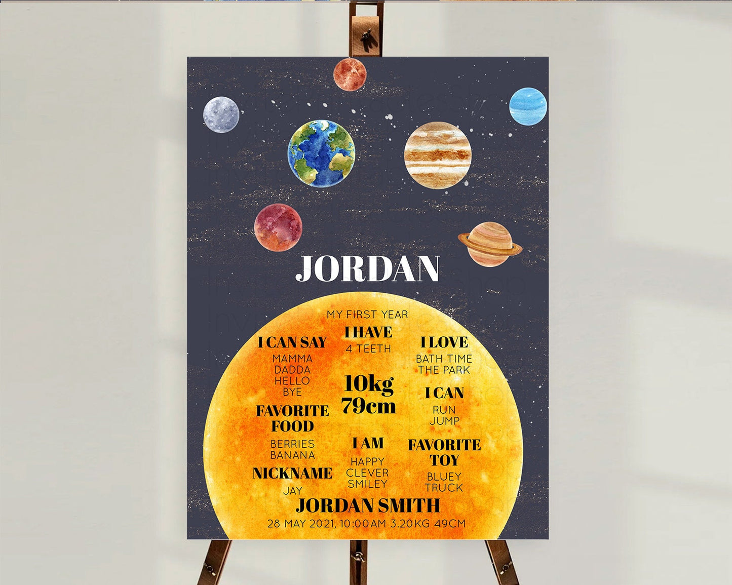 Space First Birthday Milestone Poster Space Milestone Board First Trip Around the Sun Planets Solar System ONE year Birthday Sign D10430