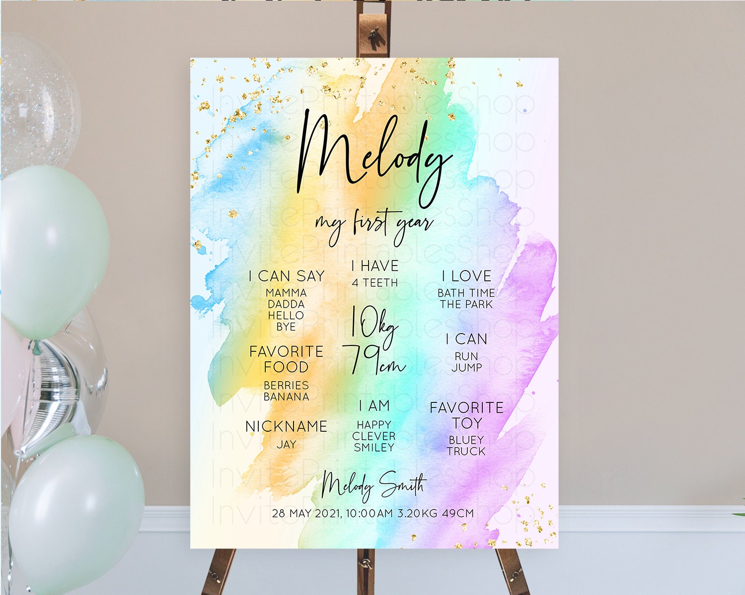 Editable Pastel First Birthday Milestone Board Pastel Rainbow Milestone Post