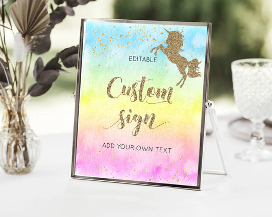 Editable Unicorn Rainbow Sign Pastel Unicorn Party Table Sign Decor Magical