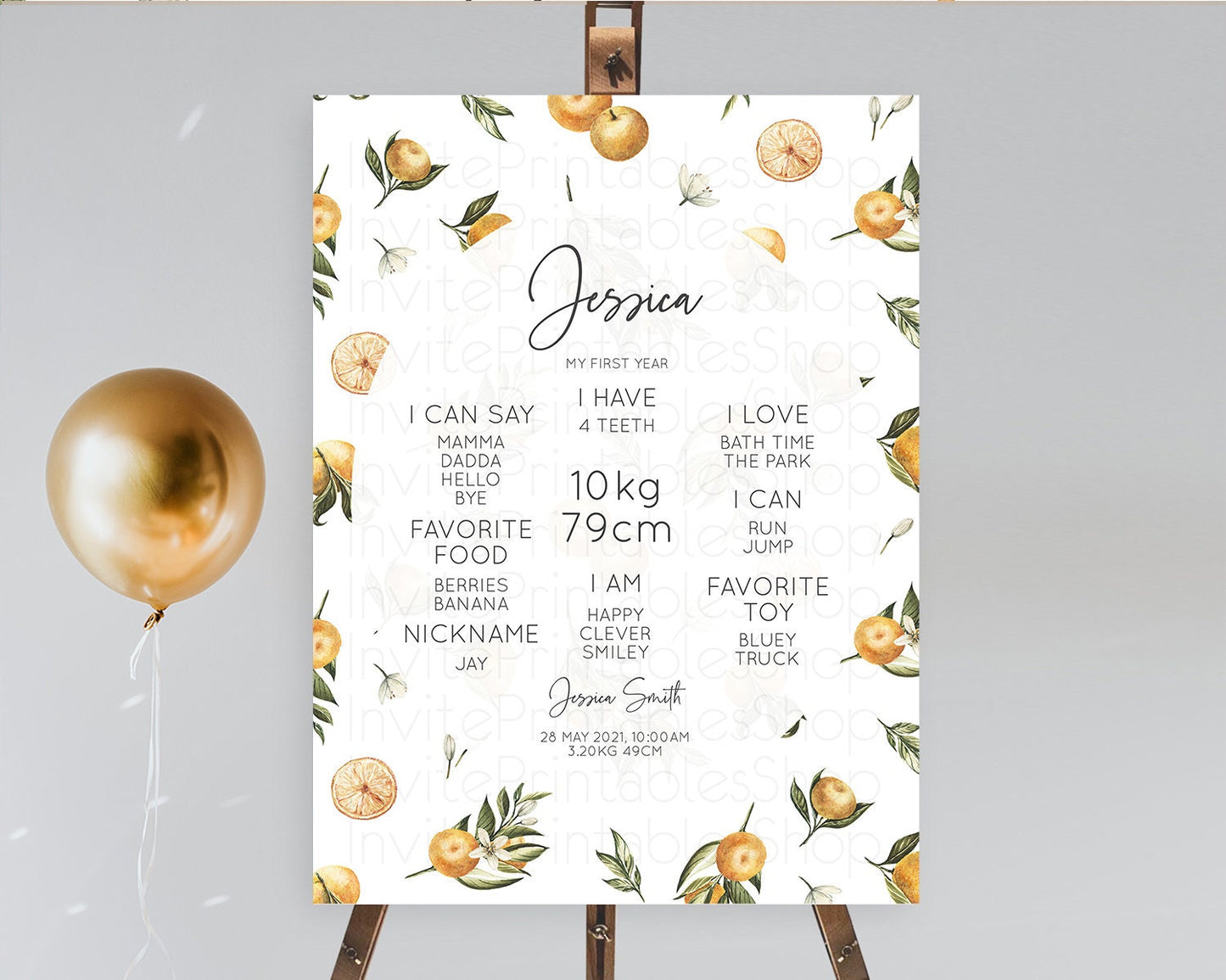 Citrus First Birthday Milestone Board Lemon Milestone Poster Orange Milestone Poster Citrus Floral Décor 1st Birthday Welcome Sign D10545