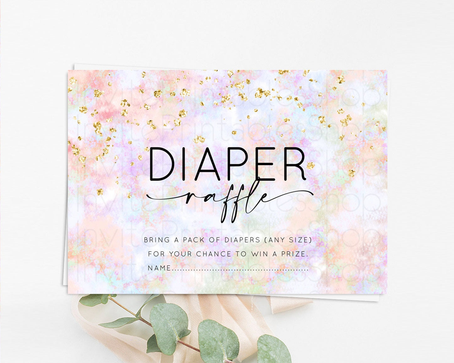 Pastel Diaper Raffle Card Pastel Rainbow Diaper Raffle Insert Colorful Ombre Watercolor Diaper Ticket Confetti Glitter Raffle Game D10649