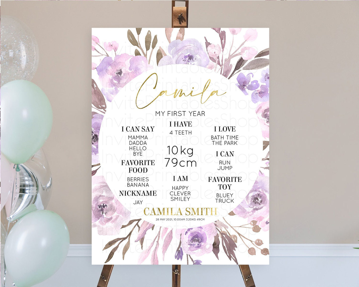 Secret Garden Milestone Board Wildflower First Birthday Milestone Poster Pastel Flowers Milestone Boho Wildflower 1st Birthday Sign D10201
