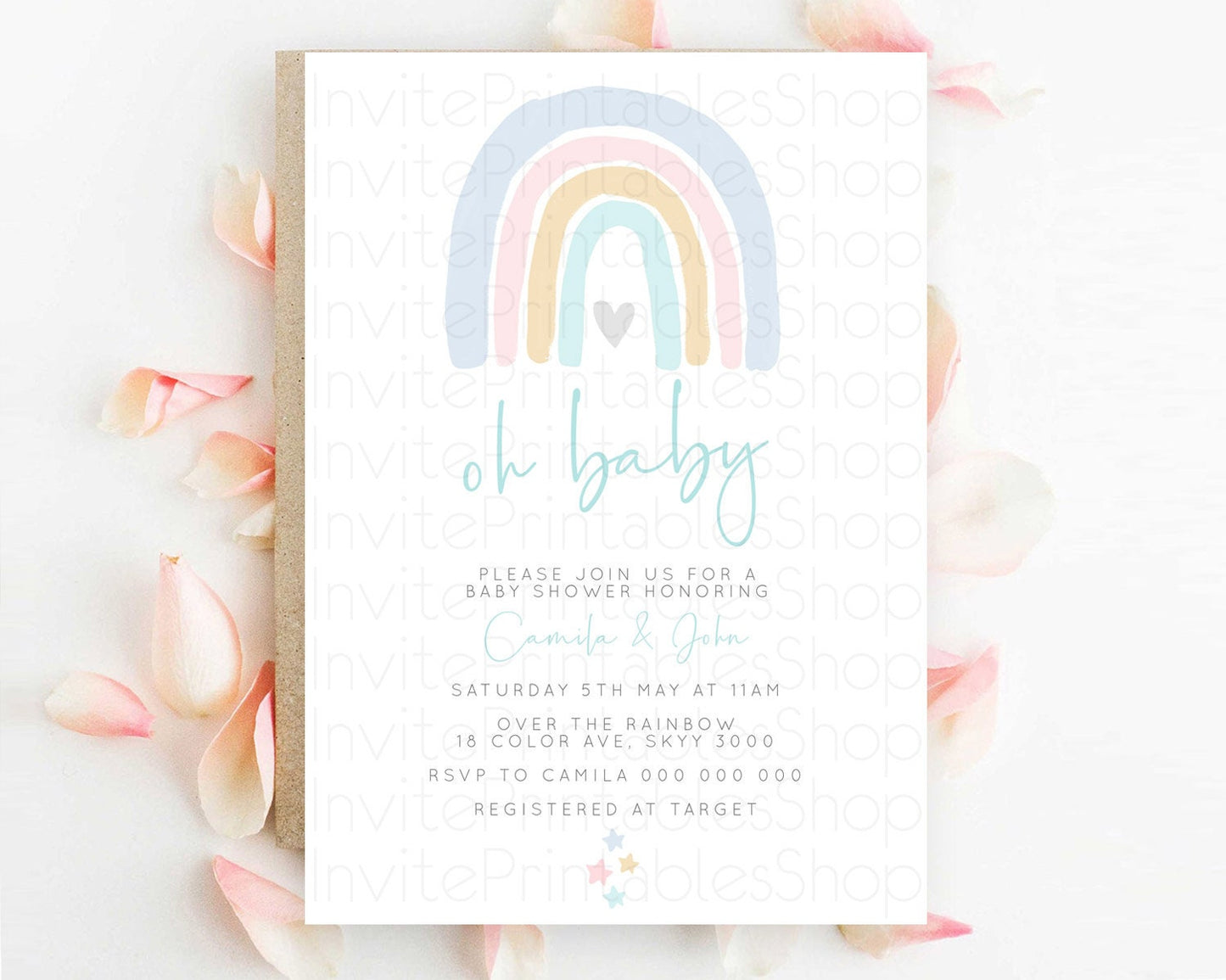 Pastel Rainbow Baby Shower Invitation Pastel Rainbow Invitation Rainbow Baby Invitation Pastel Invitation Boho Rainbow Invitation D10214