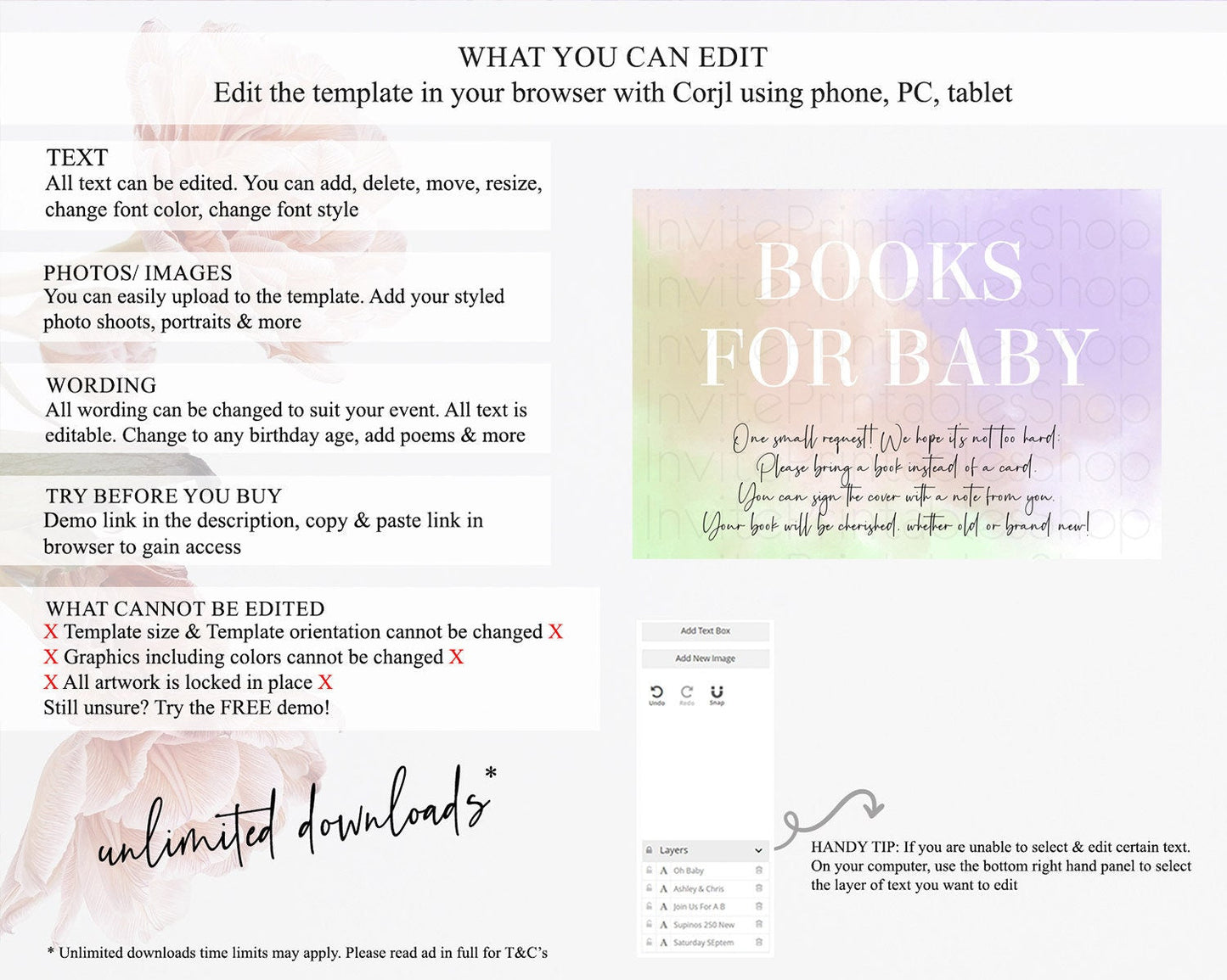 Pastel Books For Baby Card Pastel Rainbow Book Insert Colorful Ombre Watercolor Book Card Confetti Glitter Baby Book Poem Request D10371