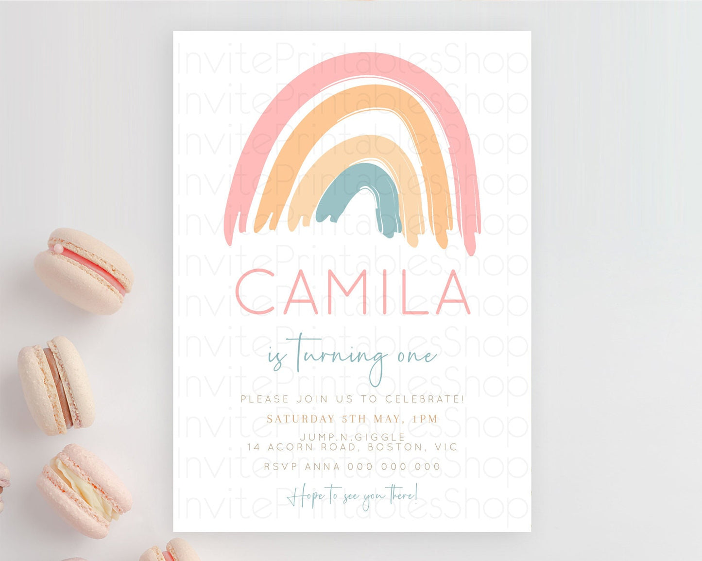 Pastel Rainbow Birthday Invitation Pastel Rainbow Invitation Rainbow Invitation Pastel Invitation Boho Rainbow 1st First Birthday D10351
