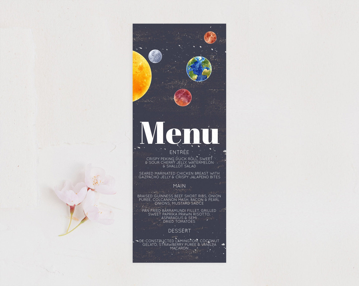 Space Menu Space Menu Template First Trip Around the Sun Table Decor Planets Solar System ONE year Food Menu Dinner Dessert Menu D10144