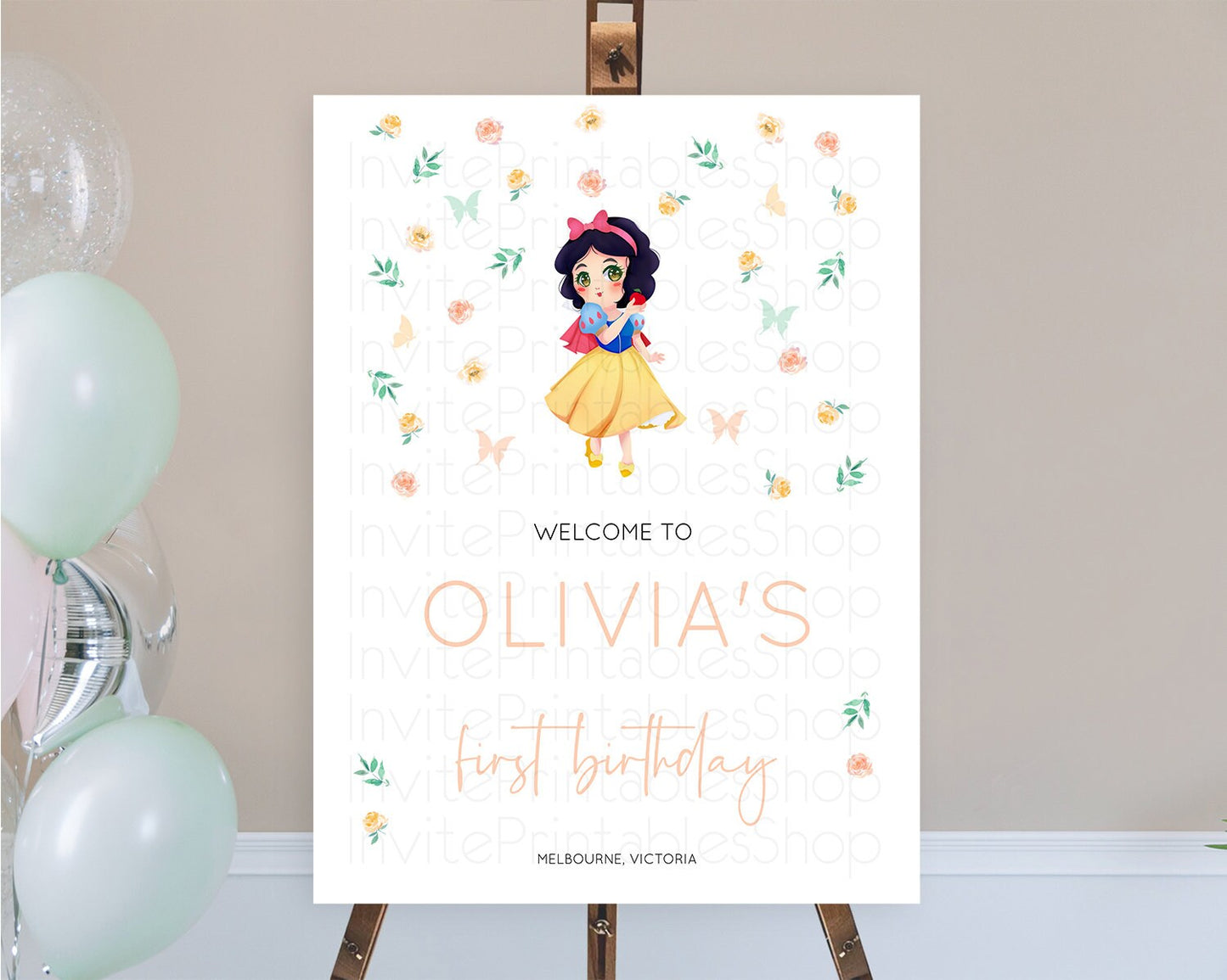 Princess Birthday Welcome Sign Castle Welcome Board Secret Garden Enchanted Castle Pastel Floral Garden First Birthday Welcome Sign D10356