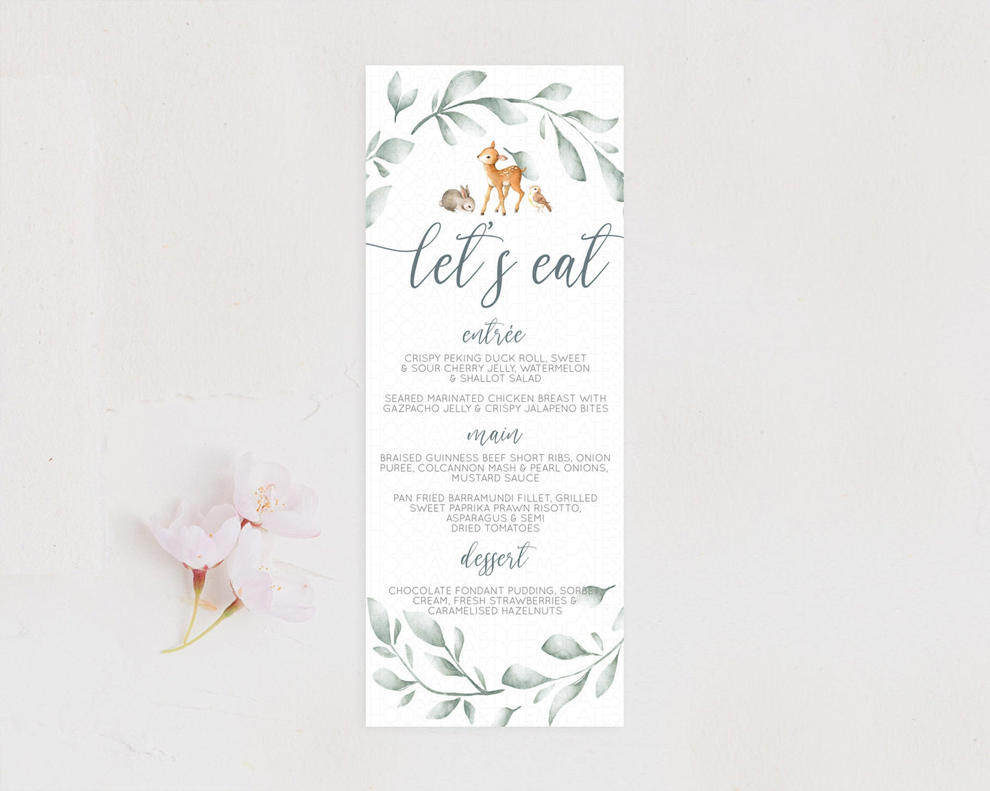 Fawn Menu Deer Menu Template Pastel Floral Deer Table Decor Enchanted Forest Butterfly Floral Dinner Dessert Menu Party Food Menu D10872