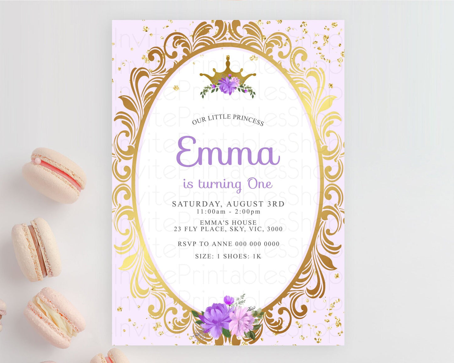 Princess Birthday Invitation Castle Invitation Royal Birthday Fairy Tale Enchanted Mirror Pastel Floral Garden 1st First Birthday D10138