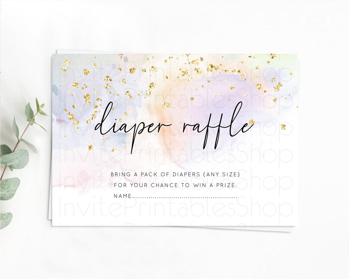 Pastel Diaper Raffle Card Pastel Rainbow Diaper Raffle Insert Colorful Ombre Watercolor Diaper Ticket Confetti Glitter Raffle Game D10769
