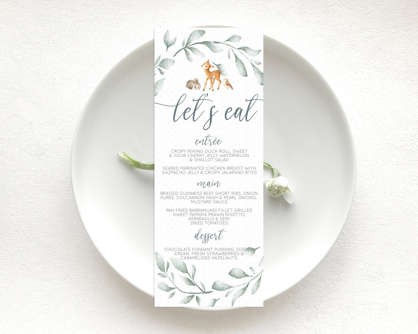 Fawn Menu Deer Menu Template Pastel Floral Deer Table Decor Enchanted Forest Butterfly Floral Dinner Dessert Menu Party Food Menu D10872