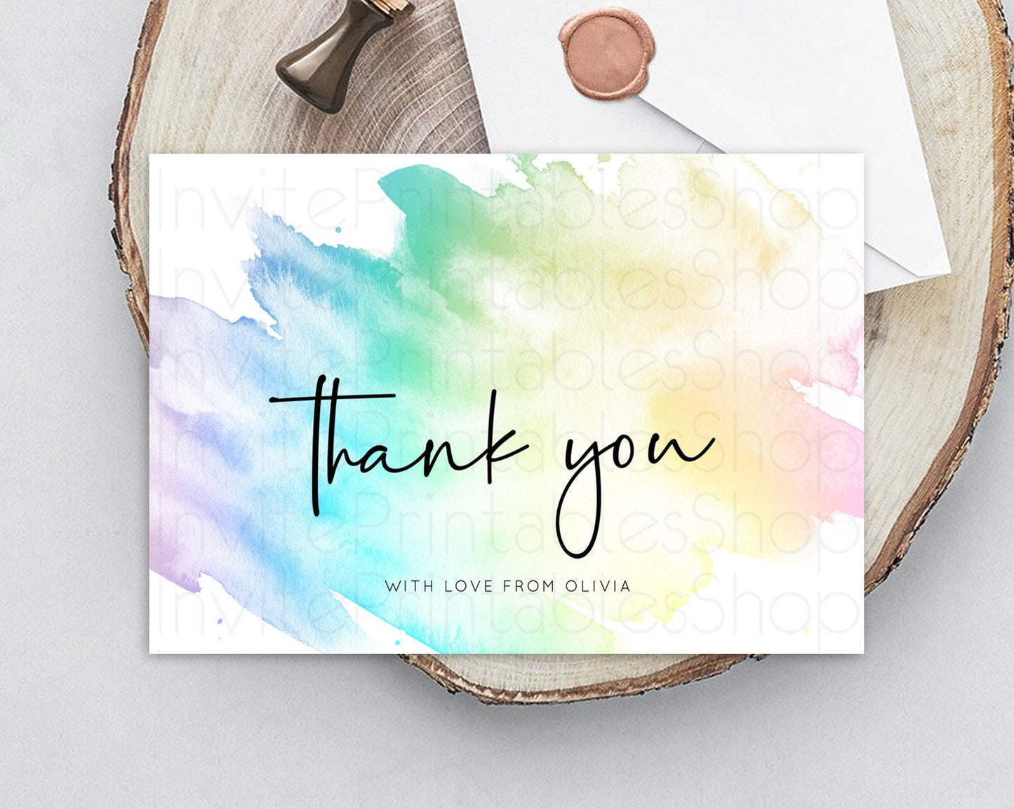 Pastel Thank You Rainbow Thank You Card Colorful Pastel Birthday Thank You Card Confetti Watercolor Pastel Teacher Thank You Cards D10279