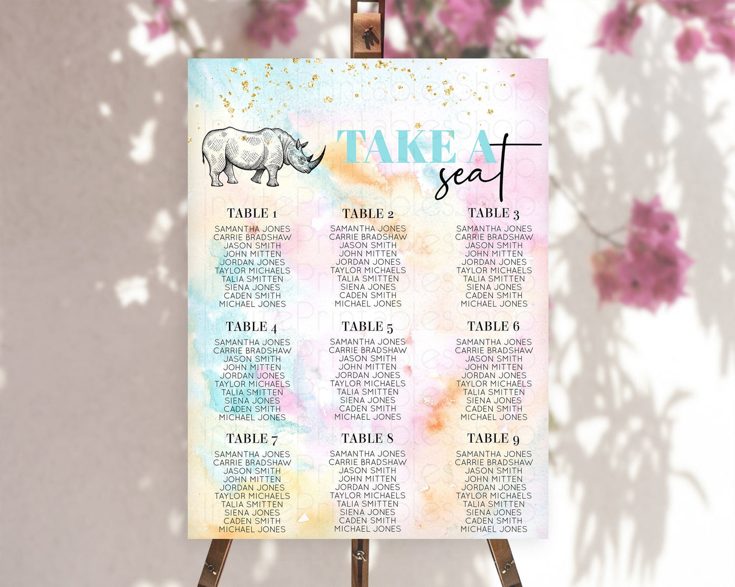 Rhino Seating Chart Rhino Seating Sign Rhino Take A Seating Chart Rhino Safari Adventure Decor Zoo Party Rhino Palm Leaf Décor D10287