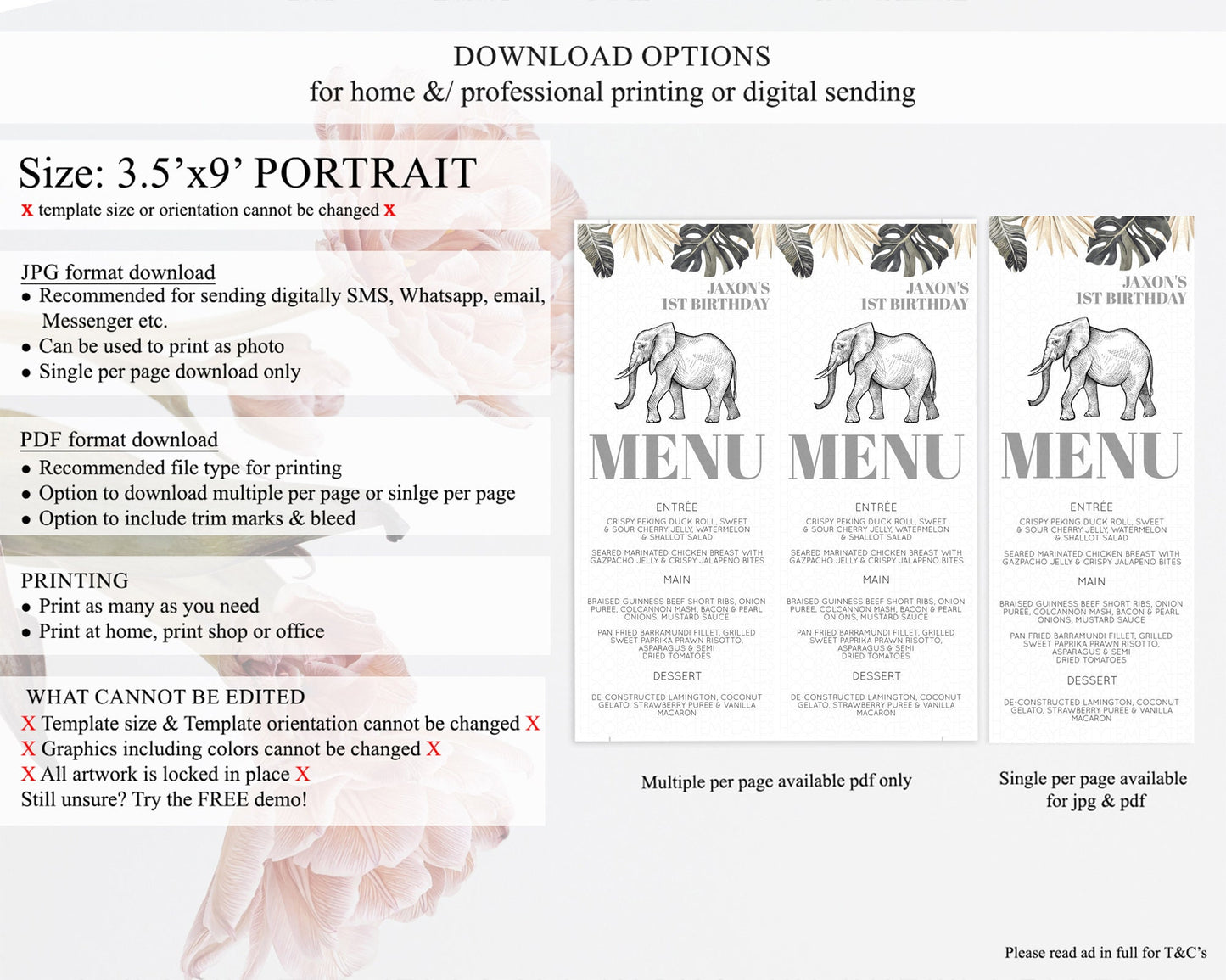 Elephant Menu Elephant Menu Template Elephant Safari Zoo Table Decor Elephant Dinner Dessert Menu Elephant Party Food Menu D10806