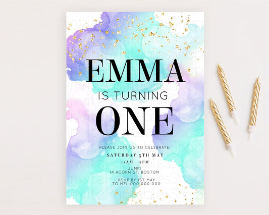 Editable Rainbow Birthday Invitation Colorful Pastel Watercolor Invitation G