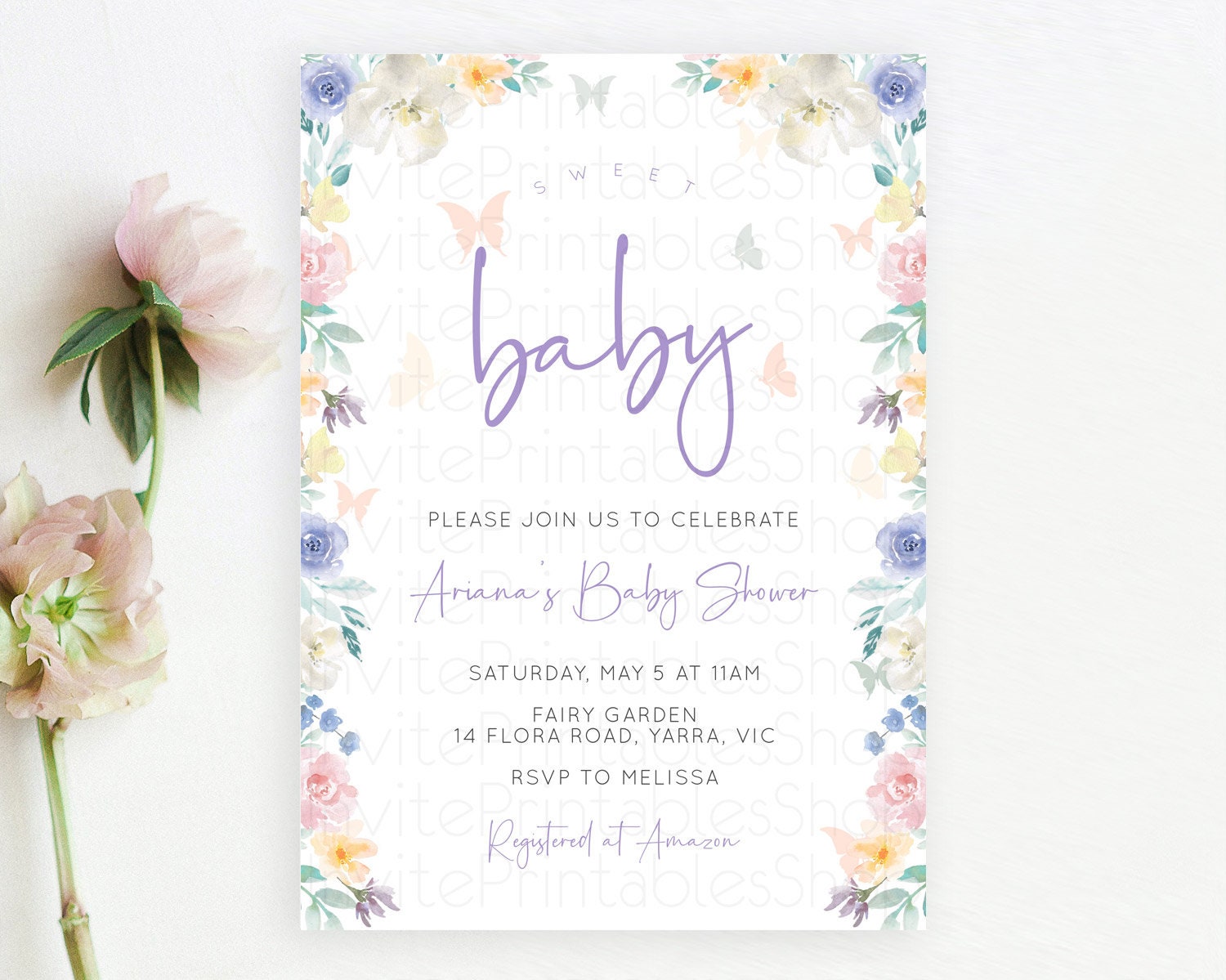 Editable Wildflower Baby Shower Invitation Secret Garden Baby Shower Invitat