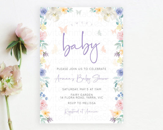 Editable Wildflower Baby Shower Invitation Secret Garden Baby Shower Invitat