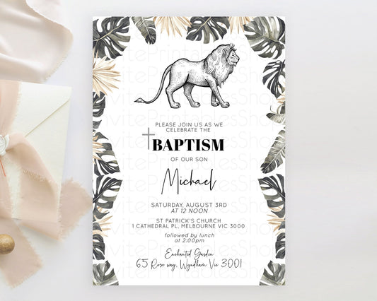 Lion Baptism Invitation Lion Baptism 1st Birthday Invitation Modern Safari Adventure Lion Christening Invitation Holy Communion D10807