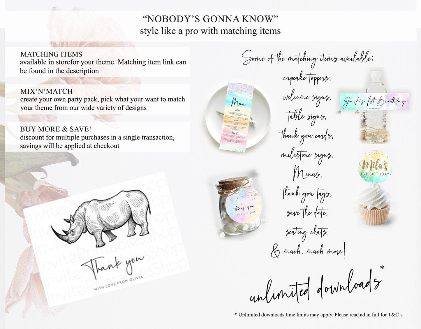 Rhino Thank You Rhino Thank You Card Rhino Birthday Thank You Card Rhino Card Template First Birthday Rhino Teacher Thank You Cards D10253