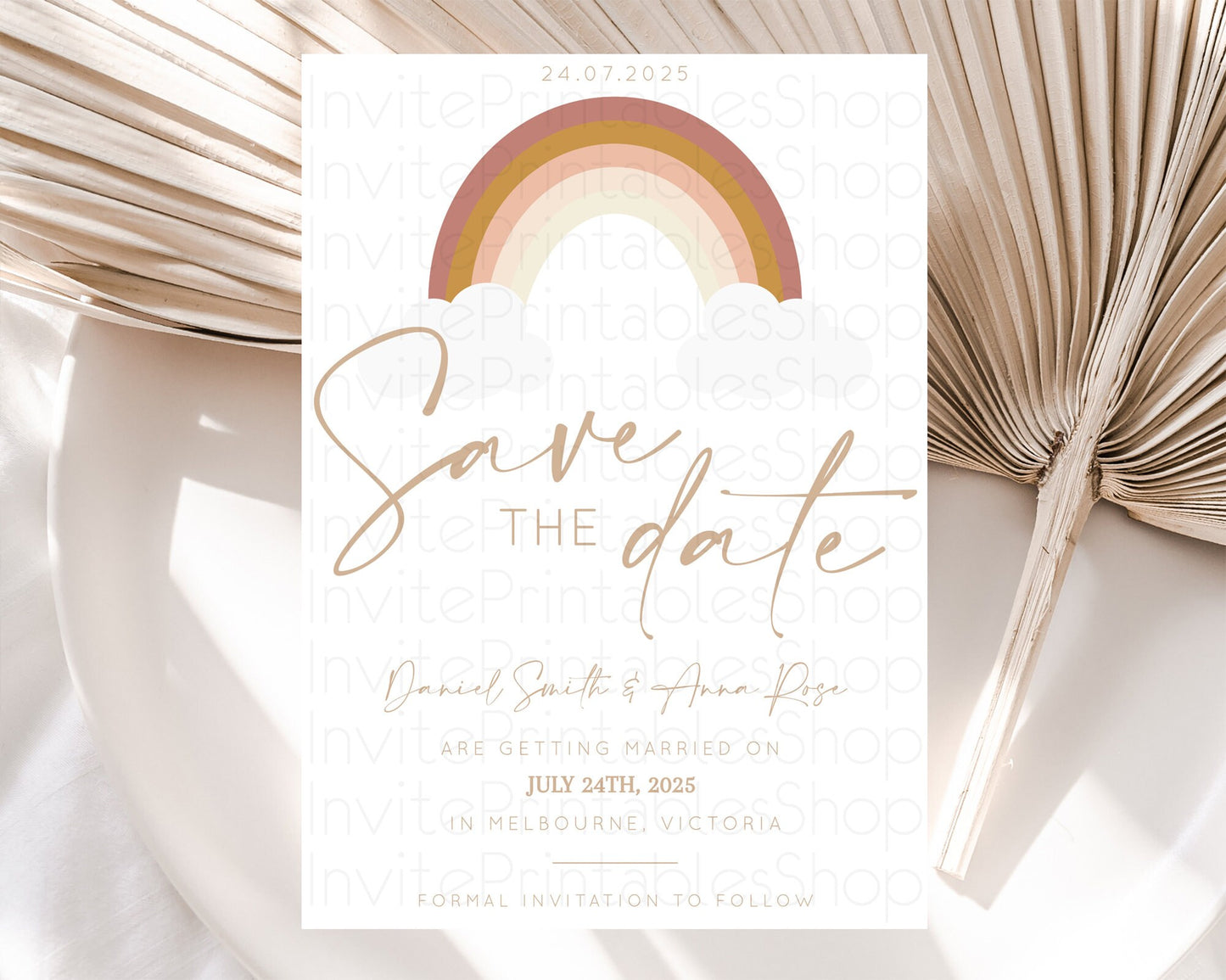 Pastel Rainbow Save The Date Template Boho Colorful Rainbow Party Rainbow Baby Theme For 1st Birthday Baptism Baby Shower Wedding D10122