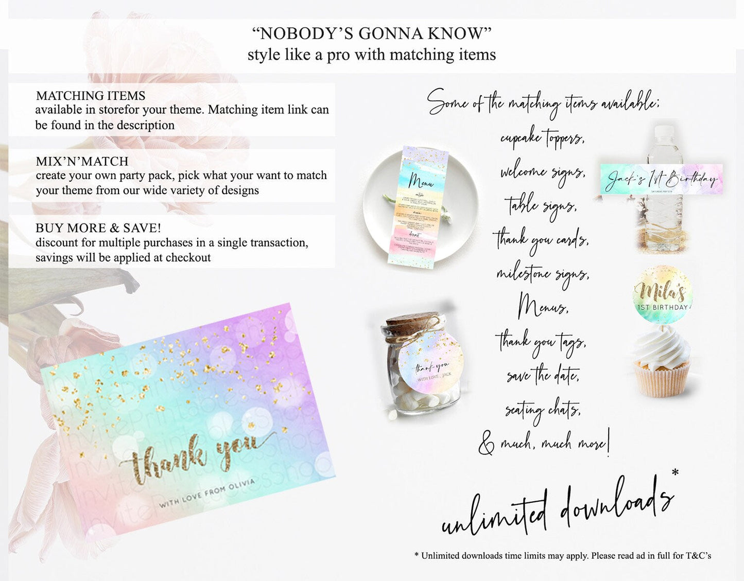Pastel Thank You Rainbow Thank You Card Colorful Pastel Birthday Thank You Card Confetti Watercolor Pastel Teacher Thank You Cards D10621