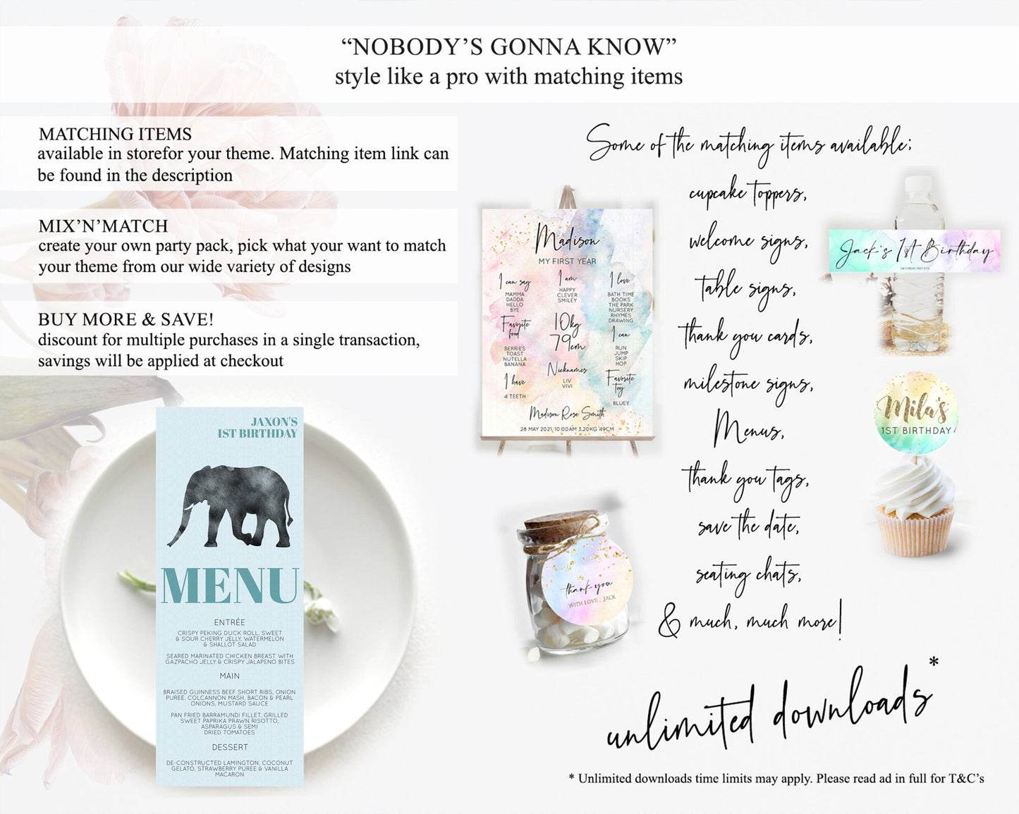 Elephant Menu Elephant Menu Template Elephant Safari Zoo Table Decor Elephant Dinner Dessert Menu Elephant Party Food Menu D10802