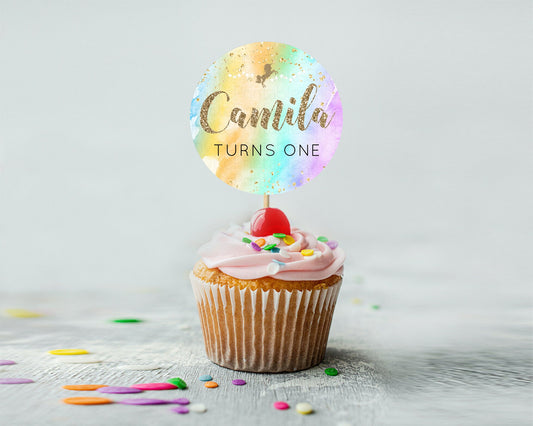 Editable Unicorn Rainbow Cupcake Topper Pastel Unicorn Decor Magical Unicron