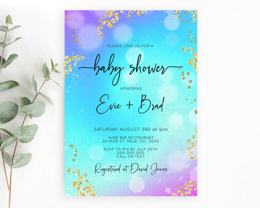 Editable Mermaid Baby Shower invitation Pastel Mermaid Invitation Rainbow Fi