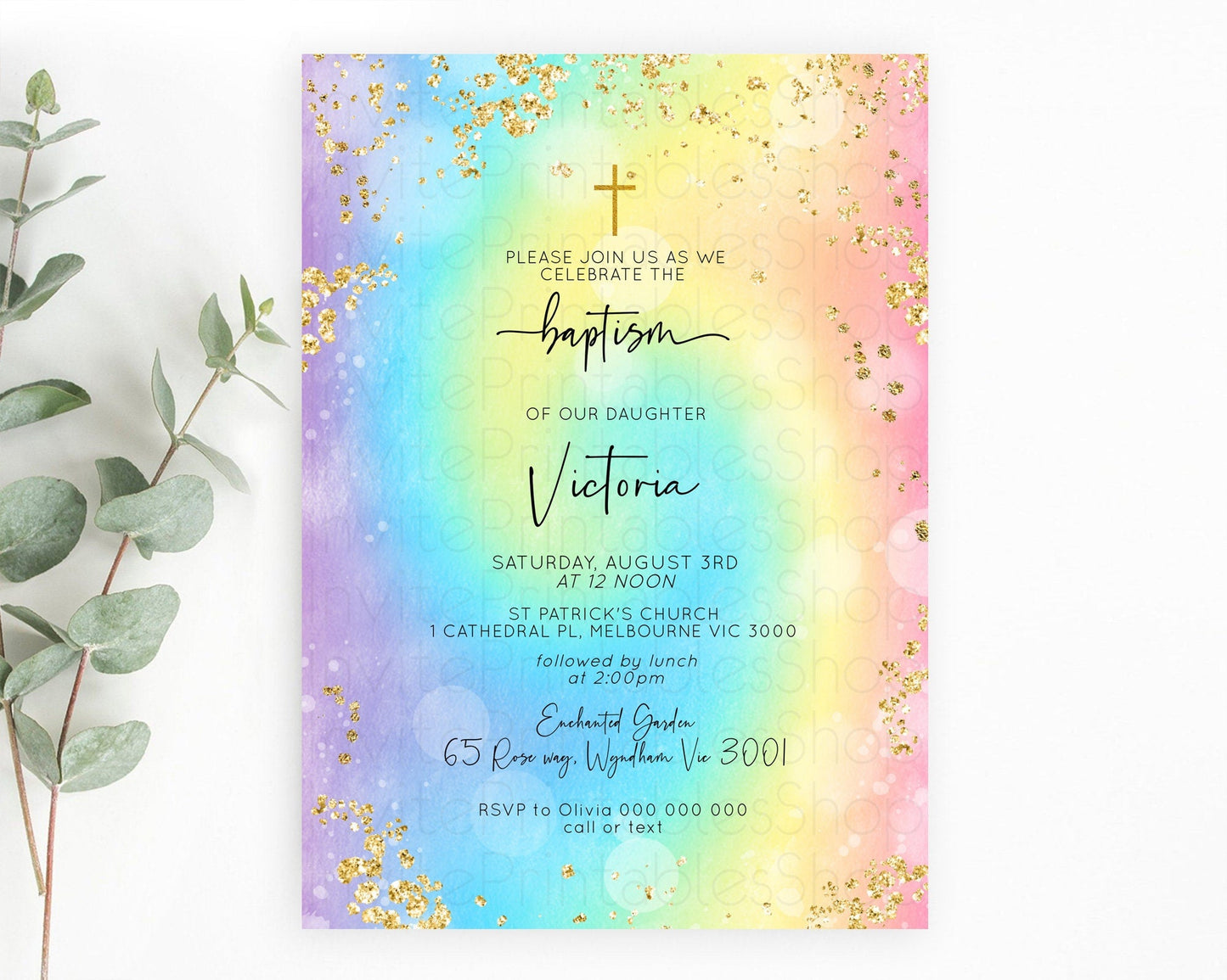 Tie Dye Baptism Invitation Rainbow Baptism 1st Birthday Invitation Pastel Ombre Colorful Christening Invitation Holy Communion D10568