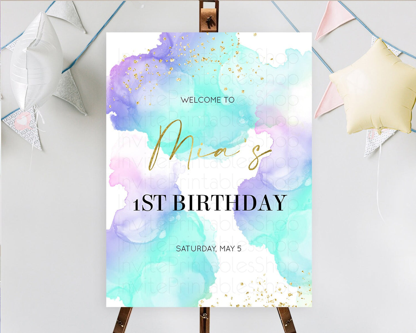 Pastel Welcome Sign Pastel Rainbow Welcome Sign Colorful Rainbow Confetti Watercolor Glitter Pastel First Birthday Welcome Sign D10212