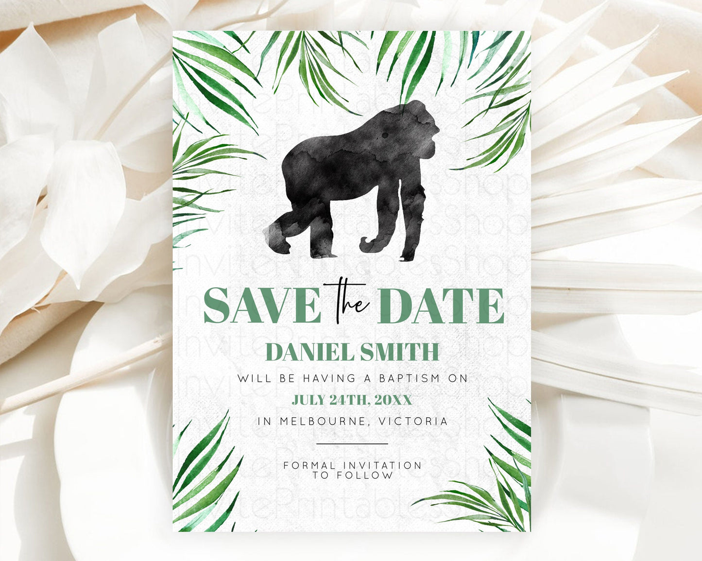 Gorilla Save The Date Template Gorilla Party Save The Date Safari Adventure Gorilla Minimal Theme 1st Birthday Baptism Baby Shower D10840