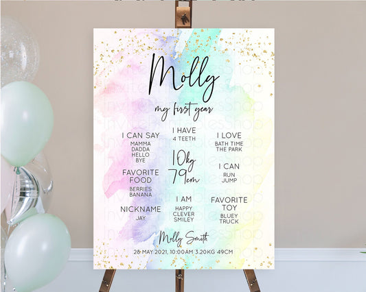 Editable Pastel First Birthday Milestone Board Pastel Rainbow Milestone Post
