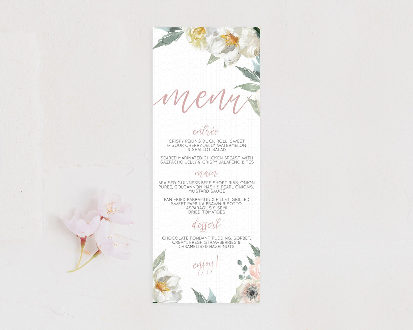 Secret Garden Menu Wildflower Menu Template Pastel Flower Garden Table Decor Boho Floral Dinner Dessert Floral Party Food Menu D10121