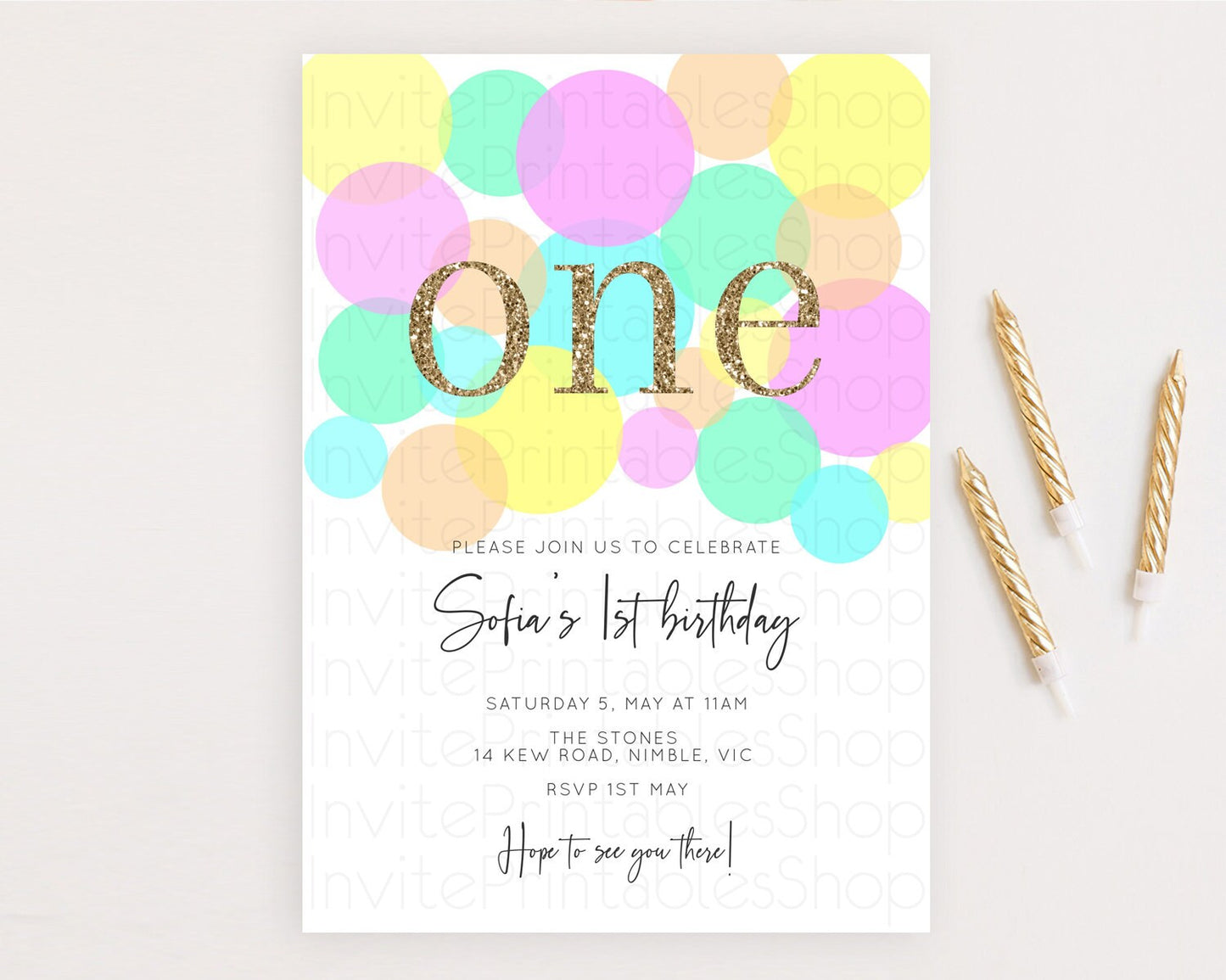 Pastel Birthday Invitation Pastel Confetti Birthday Invitation Bubbles Invitation Colorful Rainbow Confetti 2nd 1st First Birthday D10410