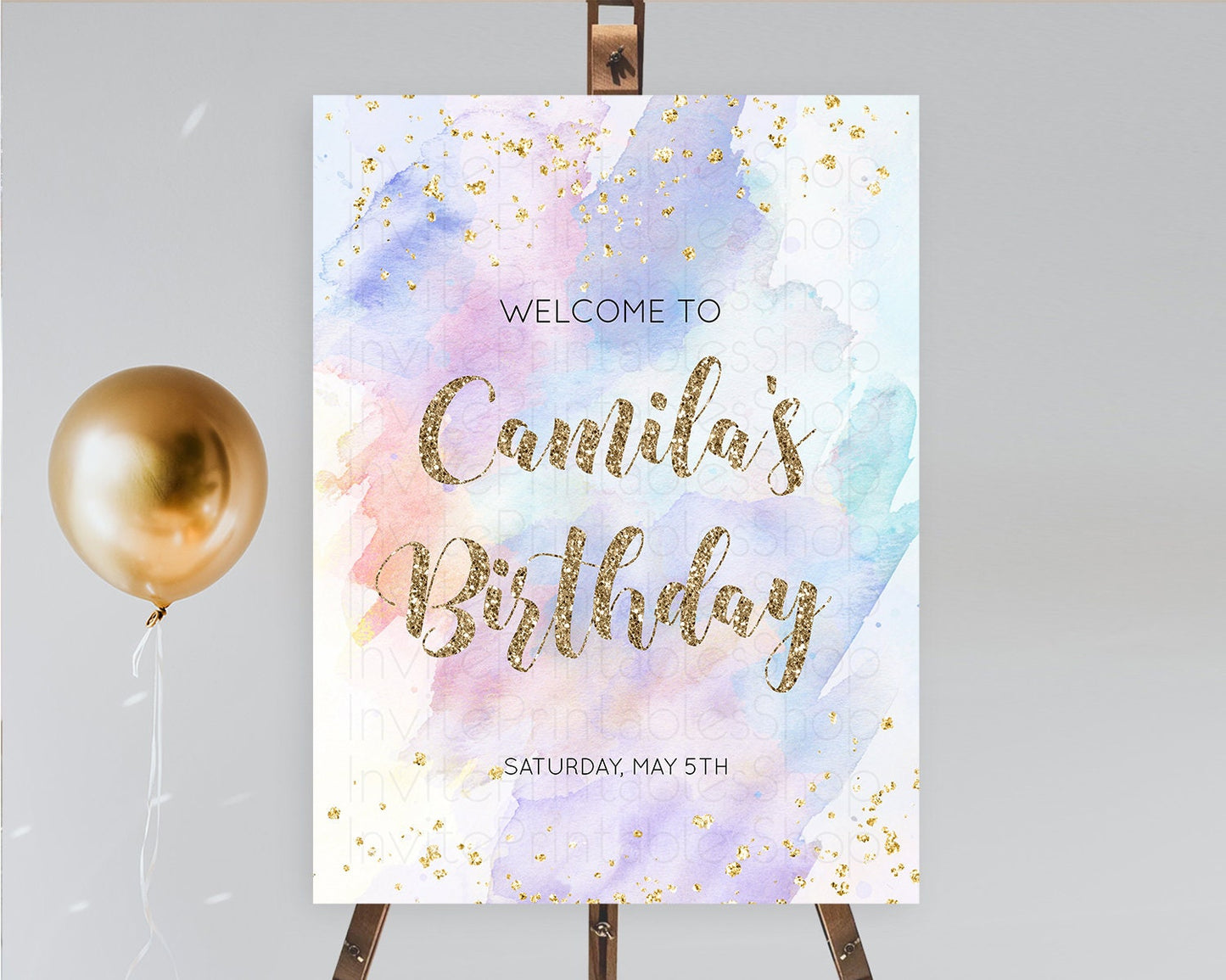 Pastel Welcome Sign Pastel Rainbow Welcome Sign Colorful Rainbow Confetti Watercolor Glitter Pastel First Birthday Welcome Sign D10583